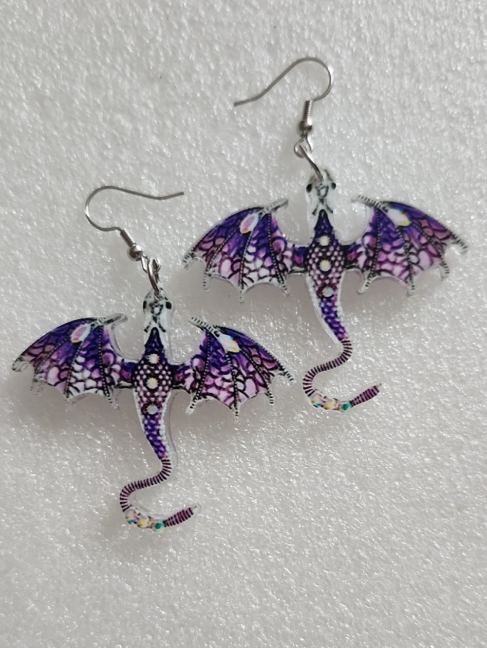 Hand Crafted Purple Lace Look Dragonfly Wing Dangle Earrings
